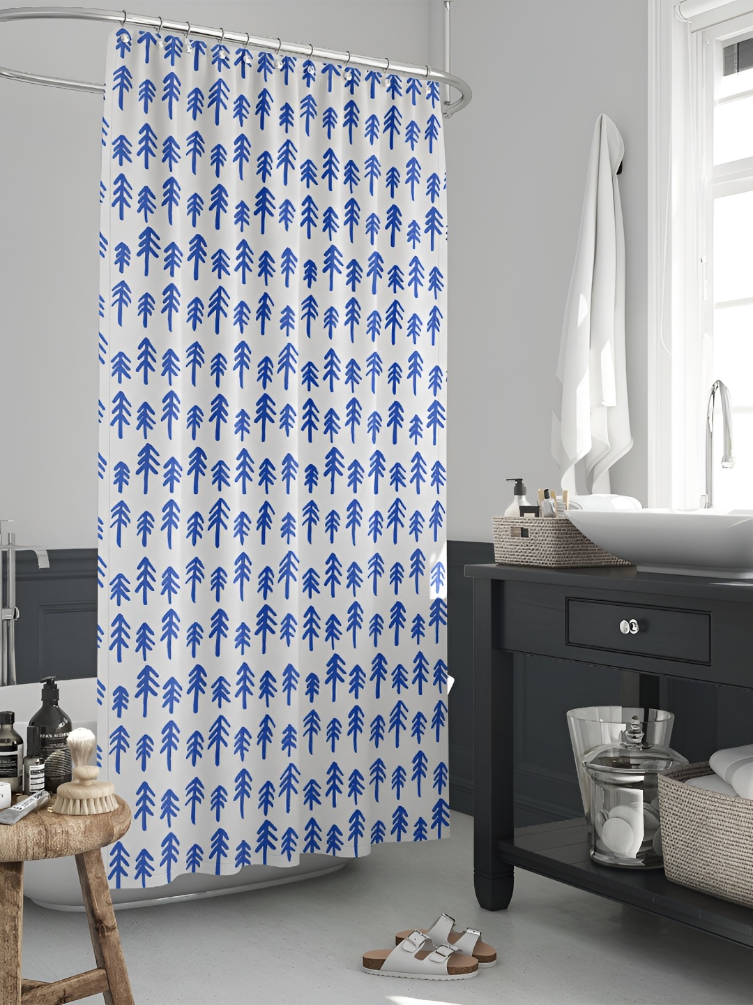 

ArtzFolio Blue and White Geometric Printed Waterproof Shower Curtain