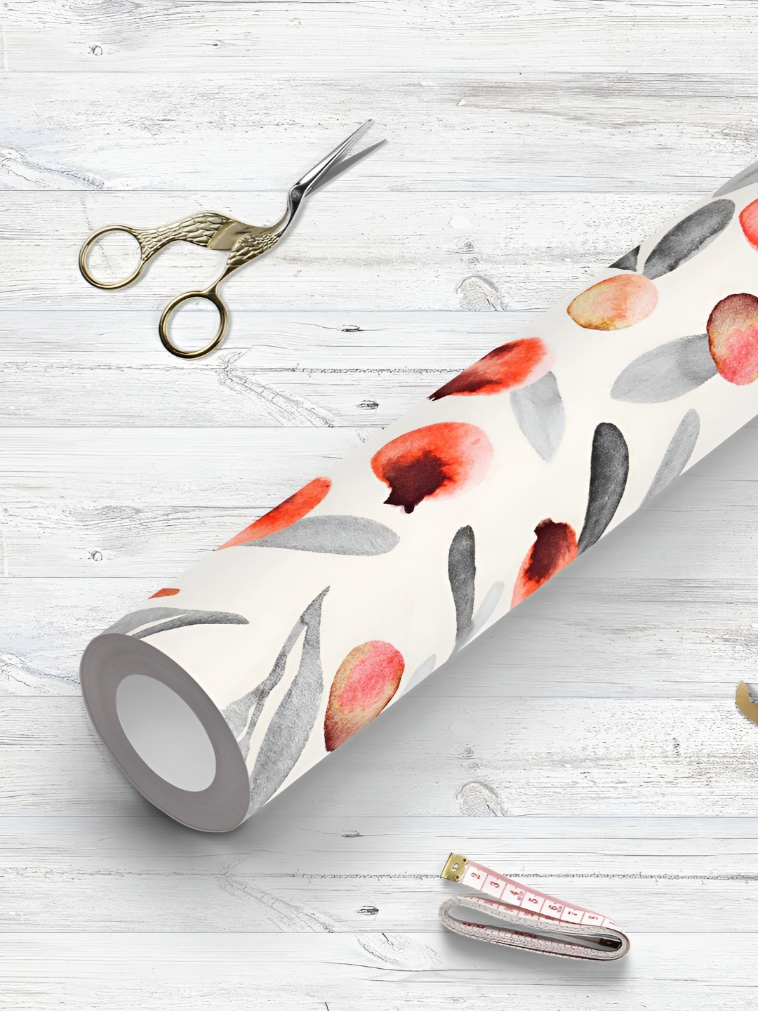 

ArtzFolio Grey & Red Floral Printed UV Resistant Wallpaper, White