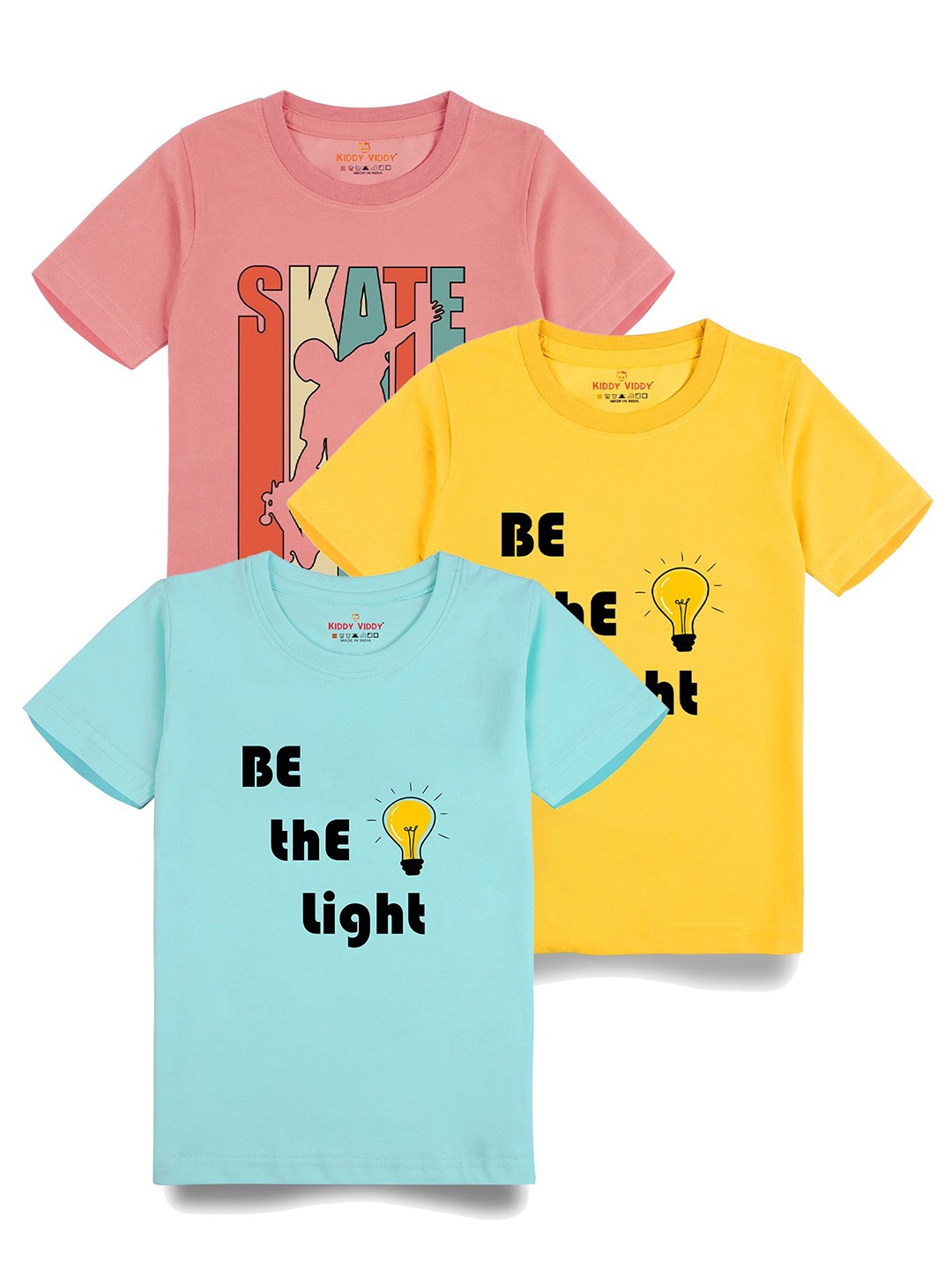 

Kiddy Viddy Boys Pack Of 3 Typography Printed Round Neck Cotton T-shirts, Yellow