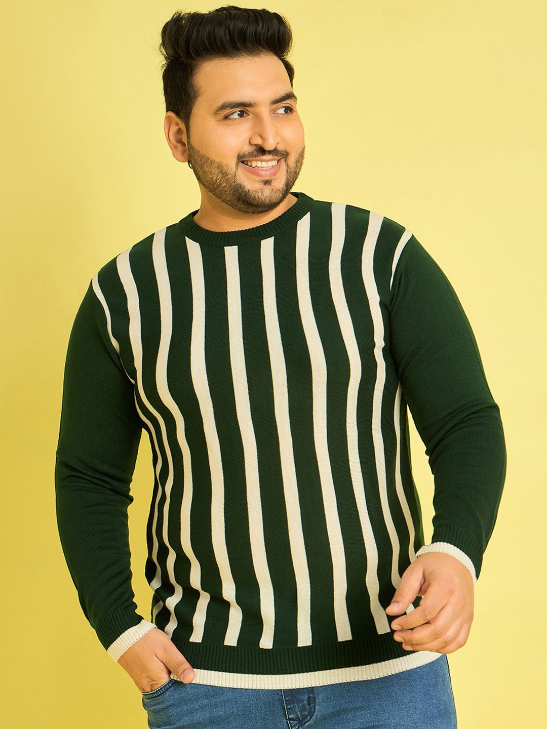 

bigbanana Men Plus Size Striped Pullover, Green