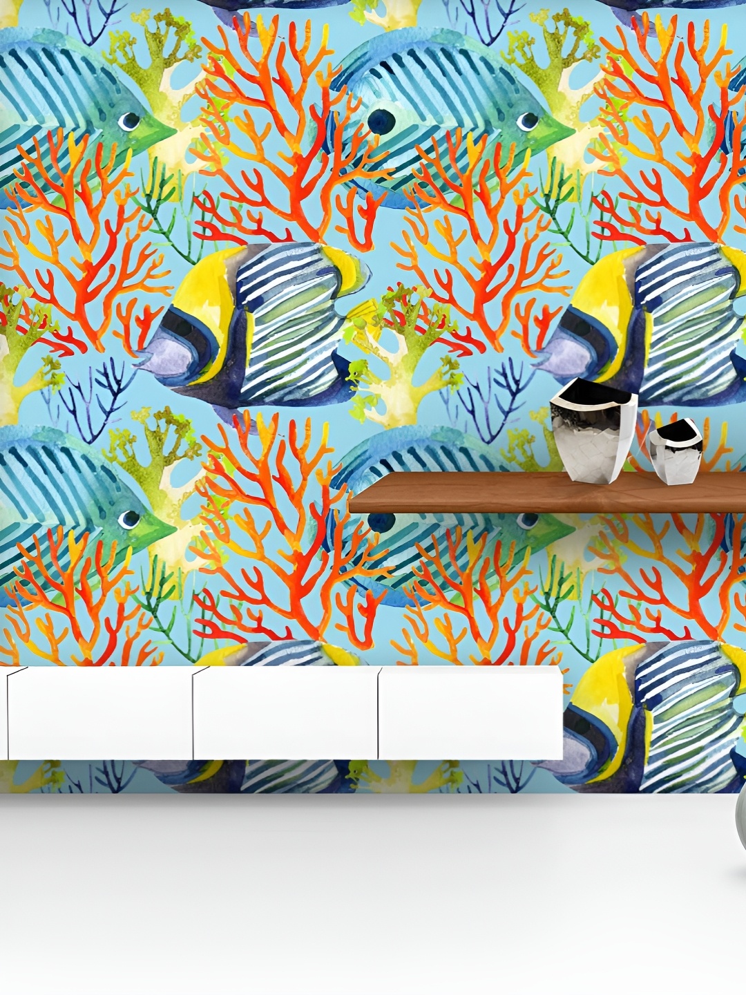 

ArtzFolio Printed UV-Resistant Anti-Bacterial Corals Fishes Peel & Stick Wallpaper, Multi