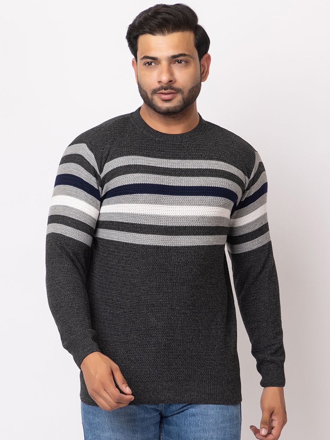 

LO G LO Men Striped Pullover, Grey
