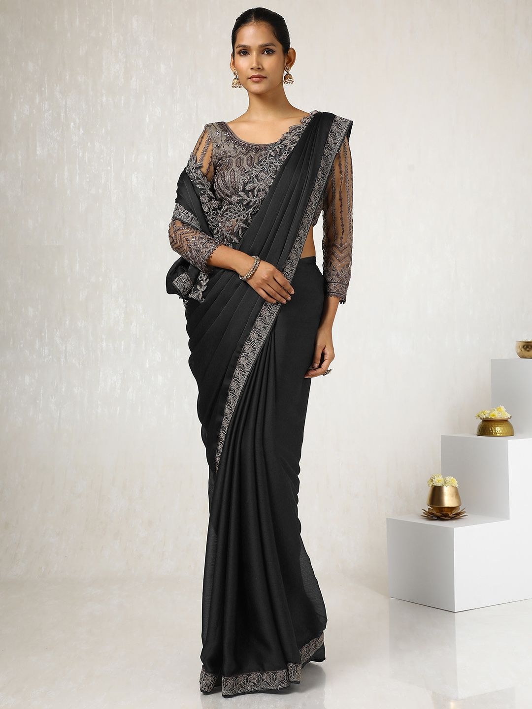 

Soch Sequinned Pure Chiffon Saree, Black