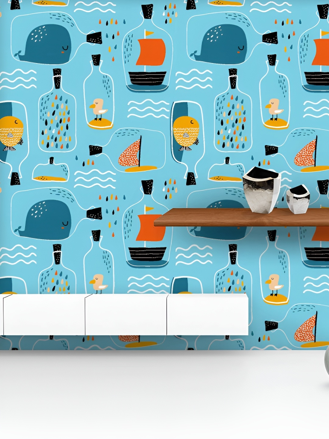 

ArtzFolio Printed UV-Resistant Anti-Bacterial Sea Jar With Marine Elements Peel & Stick Wallpaper, Multi