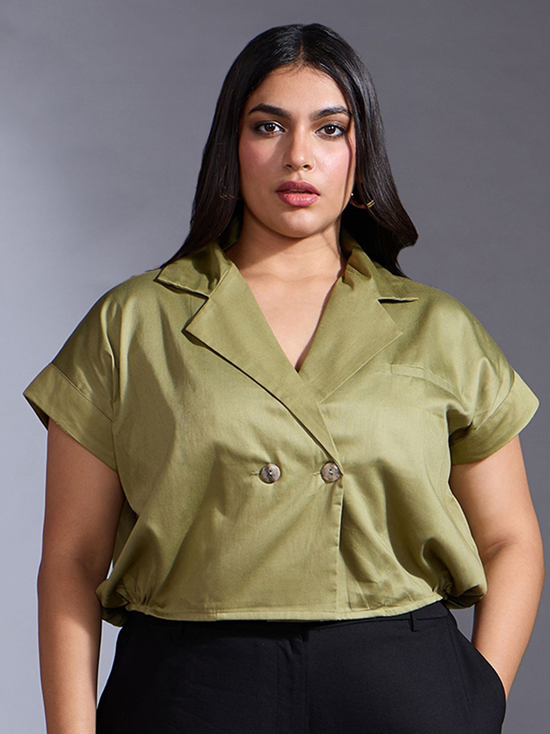 

20DressesWomen Plus size Cotton short Top, Green