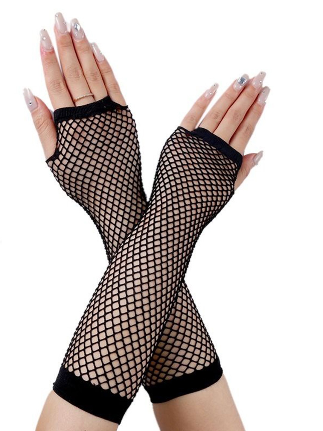 

Alexvyan Women Black Long Extended Hand Sleeves Fingerless Gloves