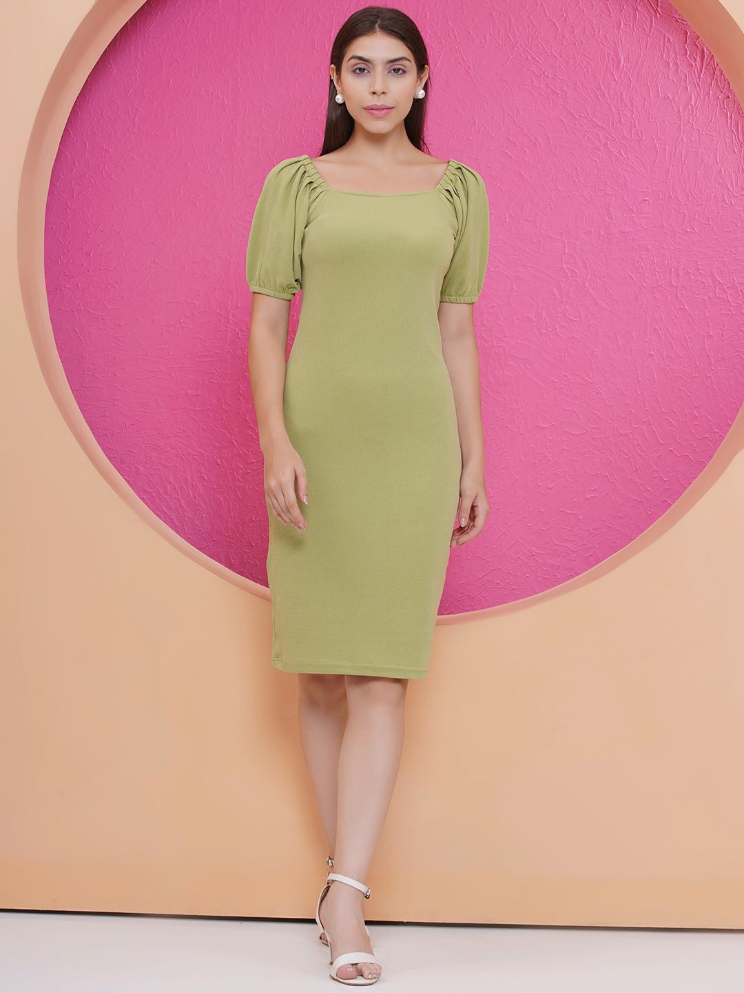 

PUELLA Women Puff Sleeve Bodycon Dress, Green