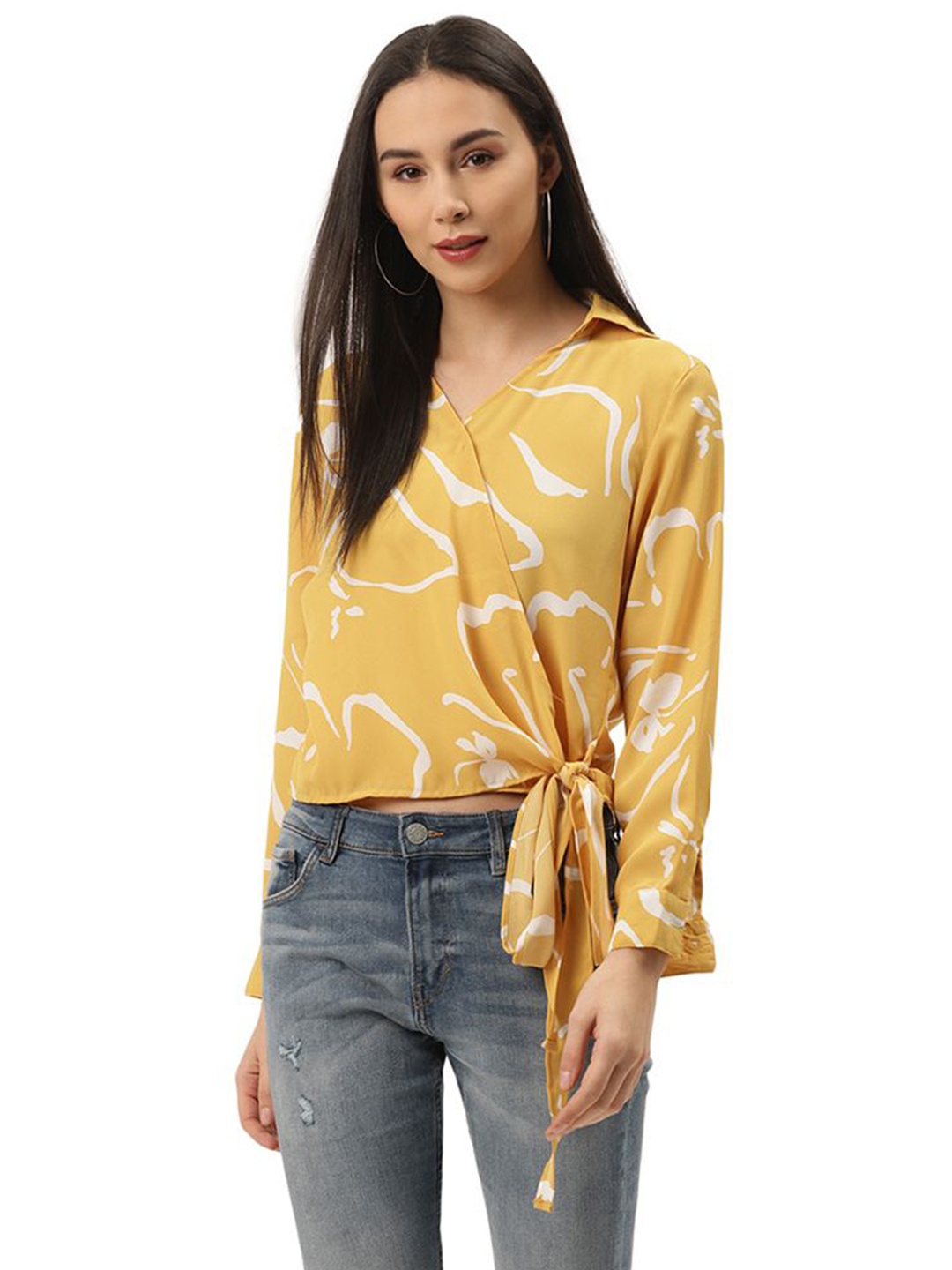 

Trend Arrest Women Abstract Printed Wrap Top, Yellow