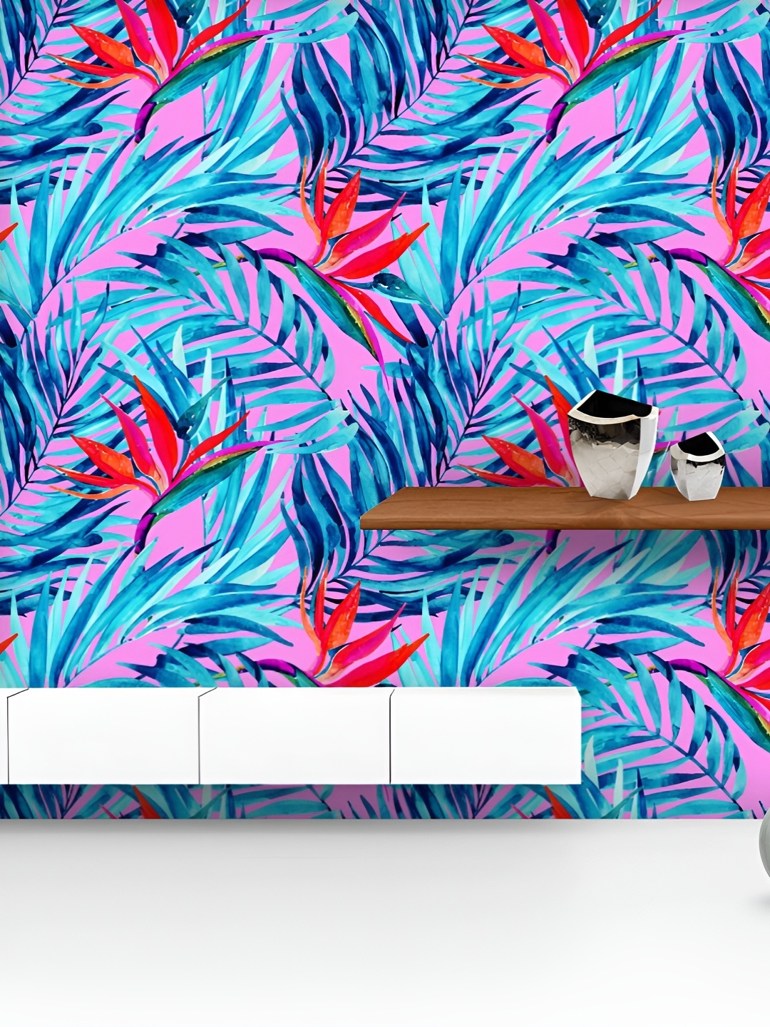 

ArtzFolio Printed UV-Resistant Anti-Bacterial Watercolor Palm Leaves Peel & Stick Wallpaper, Multi