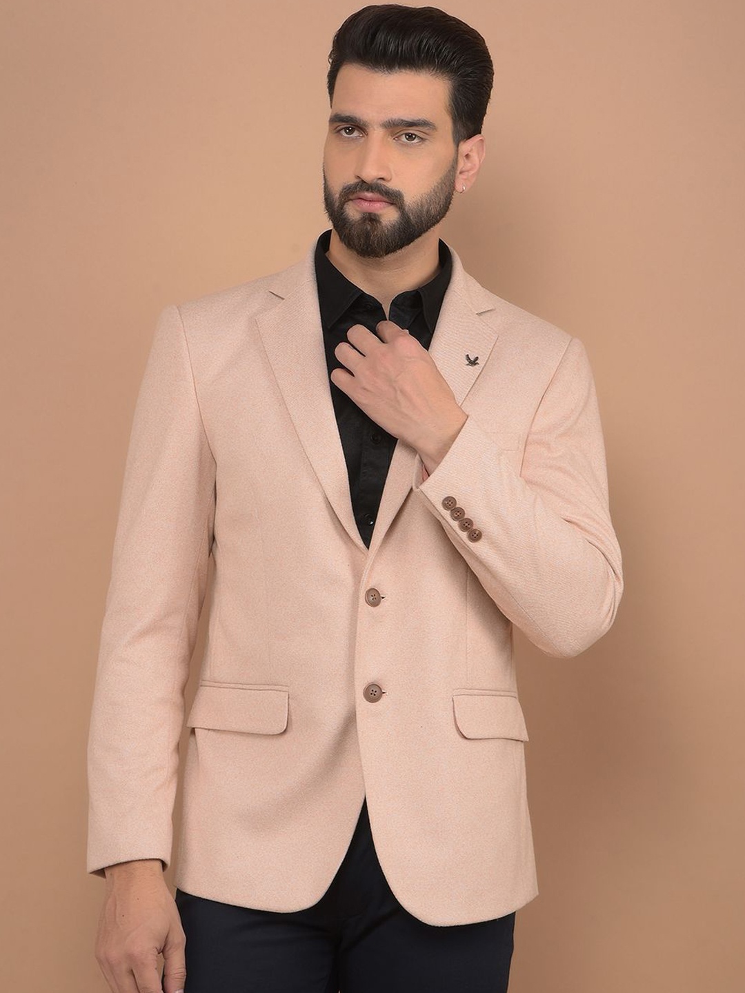 

Canary London Self Design Slim-Fit Pure Woollen Single Breasted Formal Blazer, Peach