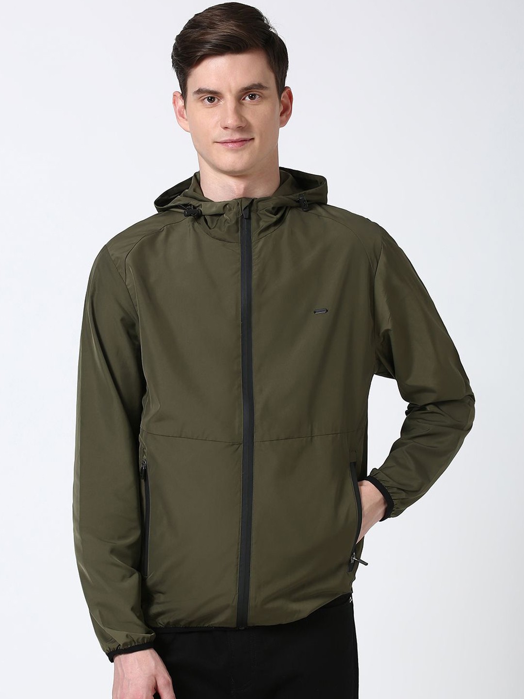 

Peter England Casuals Men Open Front Jacket, Olive