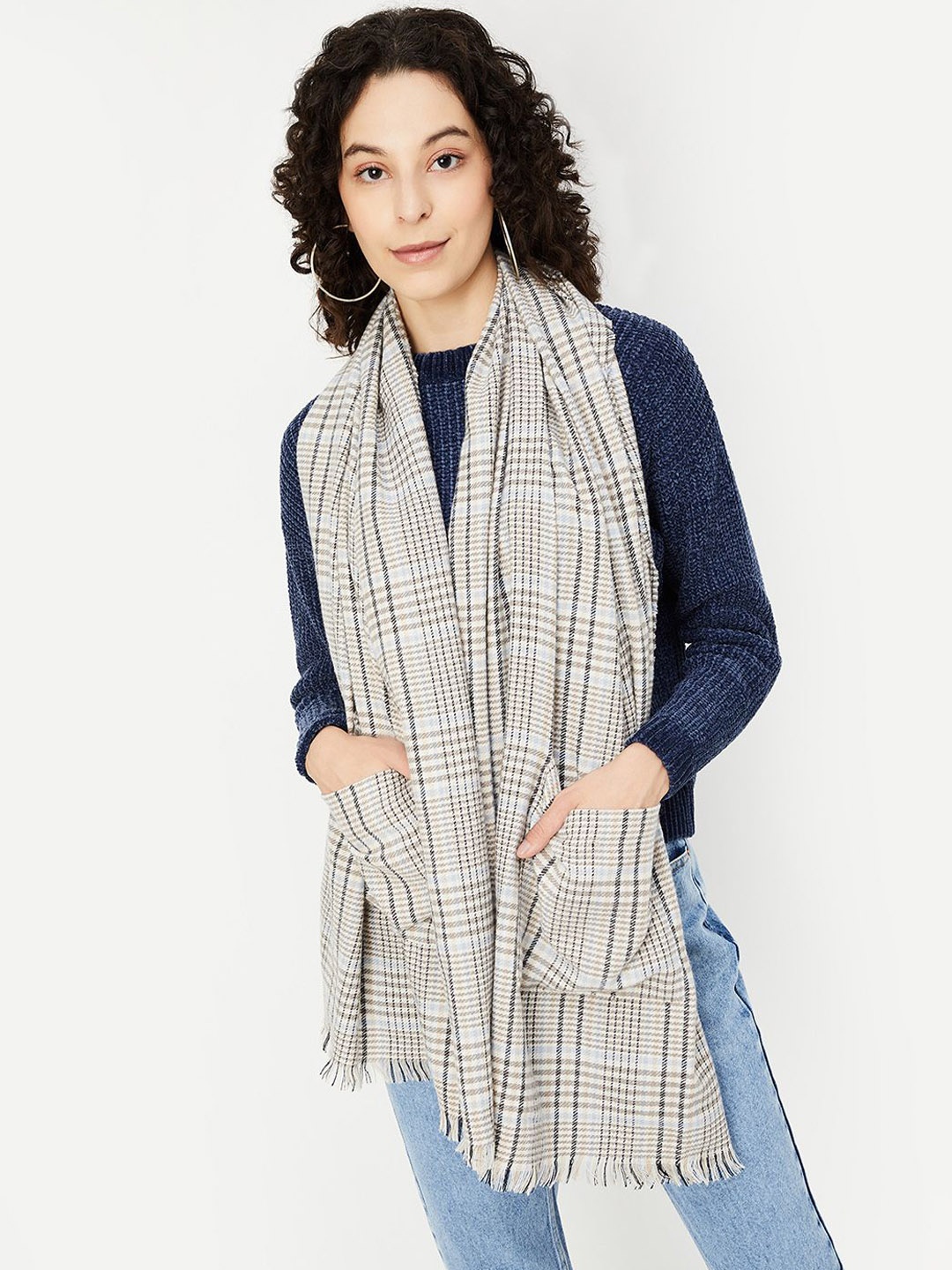 

max Women Checked Mufflers, White