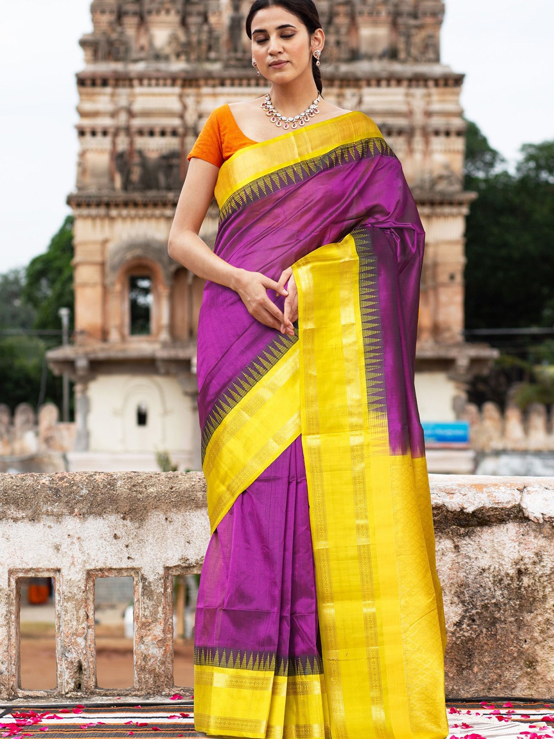 

Unnati Silks Woven Design Zari Handloom Kanjeevaram Saree, Purple