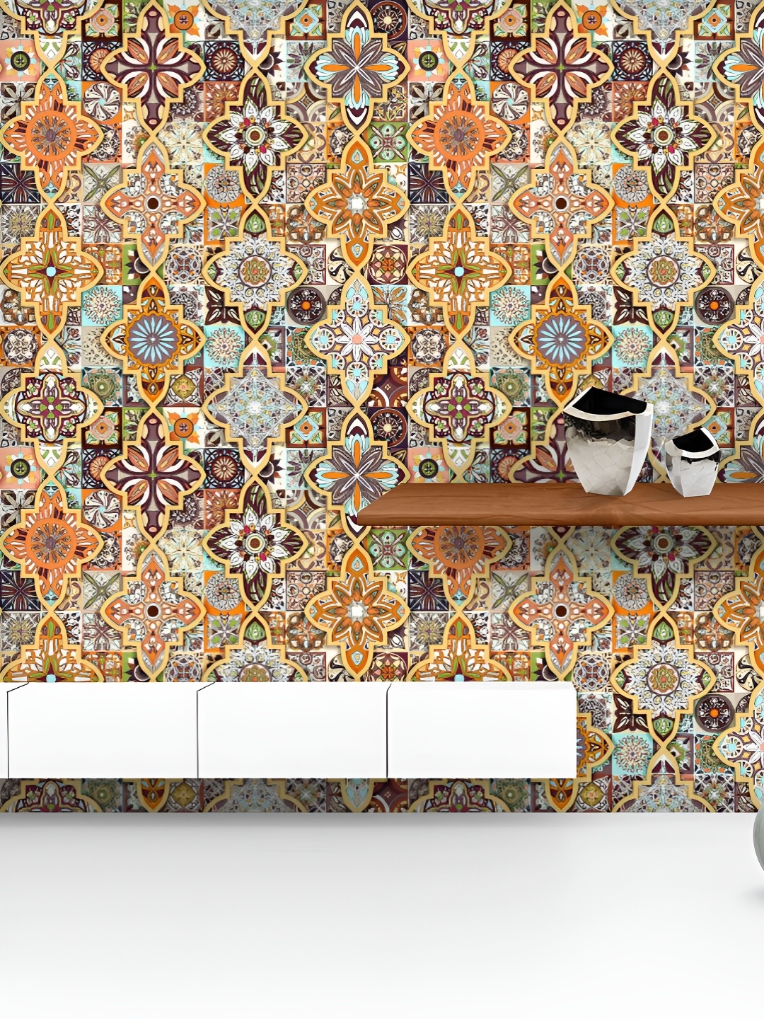 

ArtzFolio Printed UV-Resistant Anti-Bacterial Ethnic Floral Mandala Peel & Stick Wallpaper, Multi