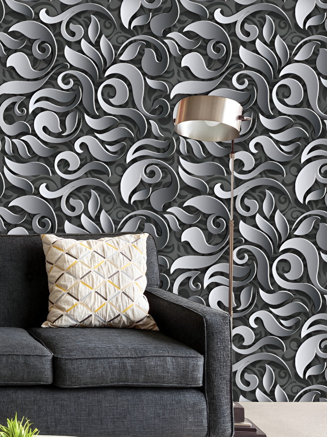 

ArtzFolio Printed UV-Resistant Anti-Bacterial D Black Floral Abstract Peel & Stick Wallpaper, Multi
