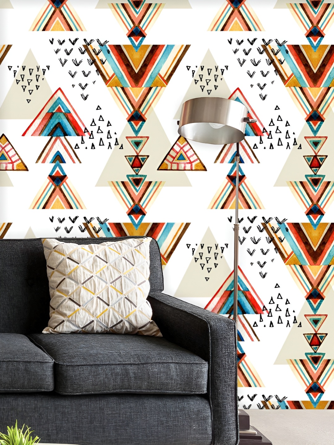 

ArtzFolio Printed UV-Resistant Anti-Bacterial Hand Painted Tribal Triangles Peel & Stick Wallpaper, Multi