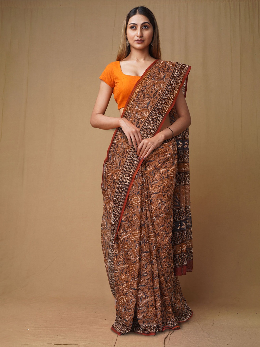 

Unnati Silks Ethnic Motifs Printed Pure Cotton Kota Saree, Brown