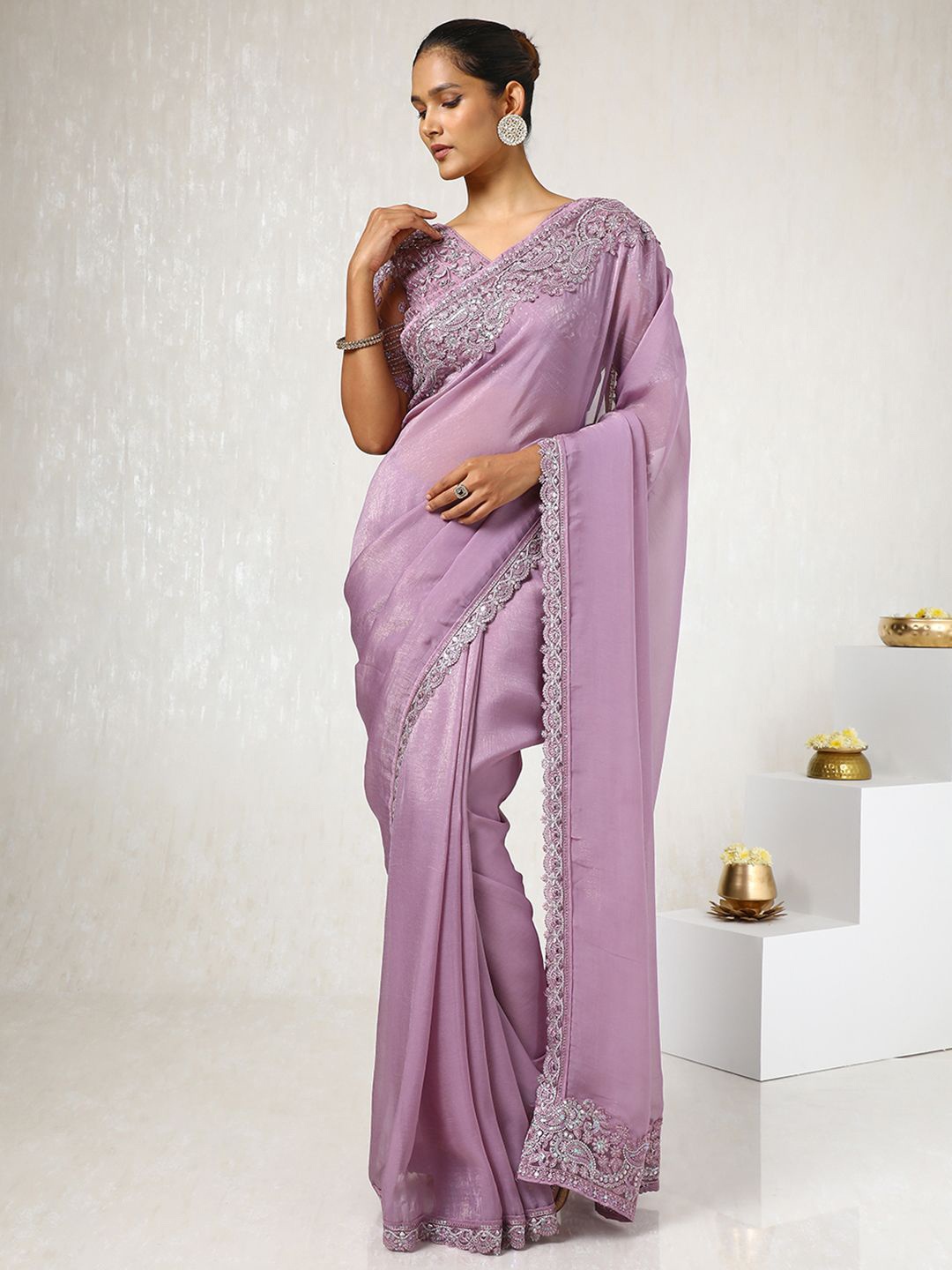 

Soch Floral Sequinned Organza Saree, Lavender