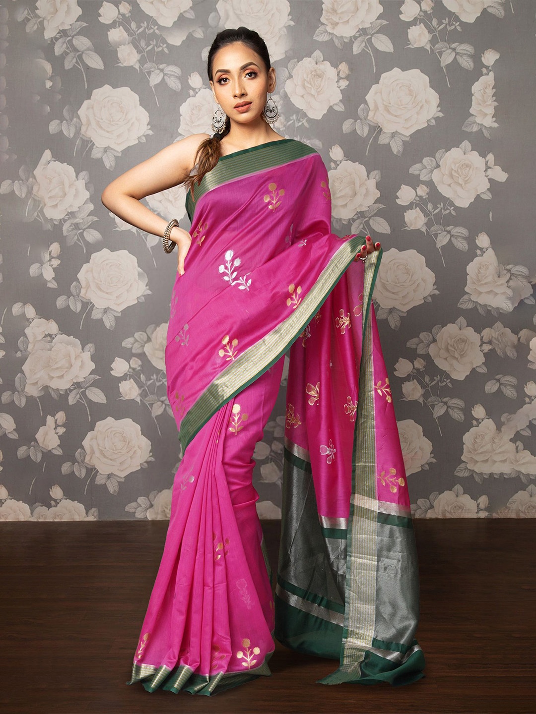 

Unnati Silks Floral Printed Handloom Uppada Saree, Pink