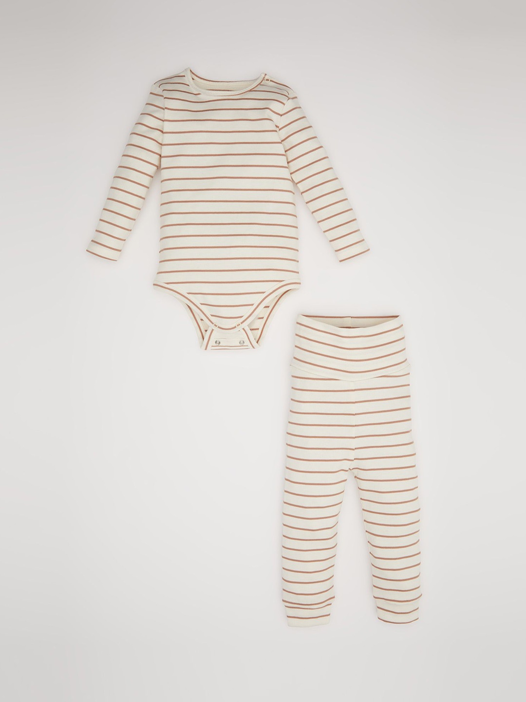 

DeFacto Boys Round Neck Striped Pure Cotton Leotard with Trouser, Off white
