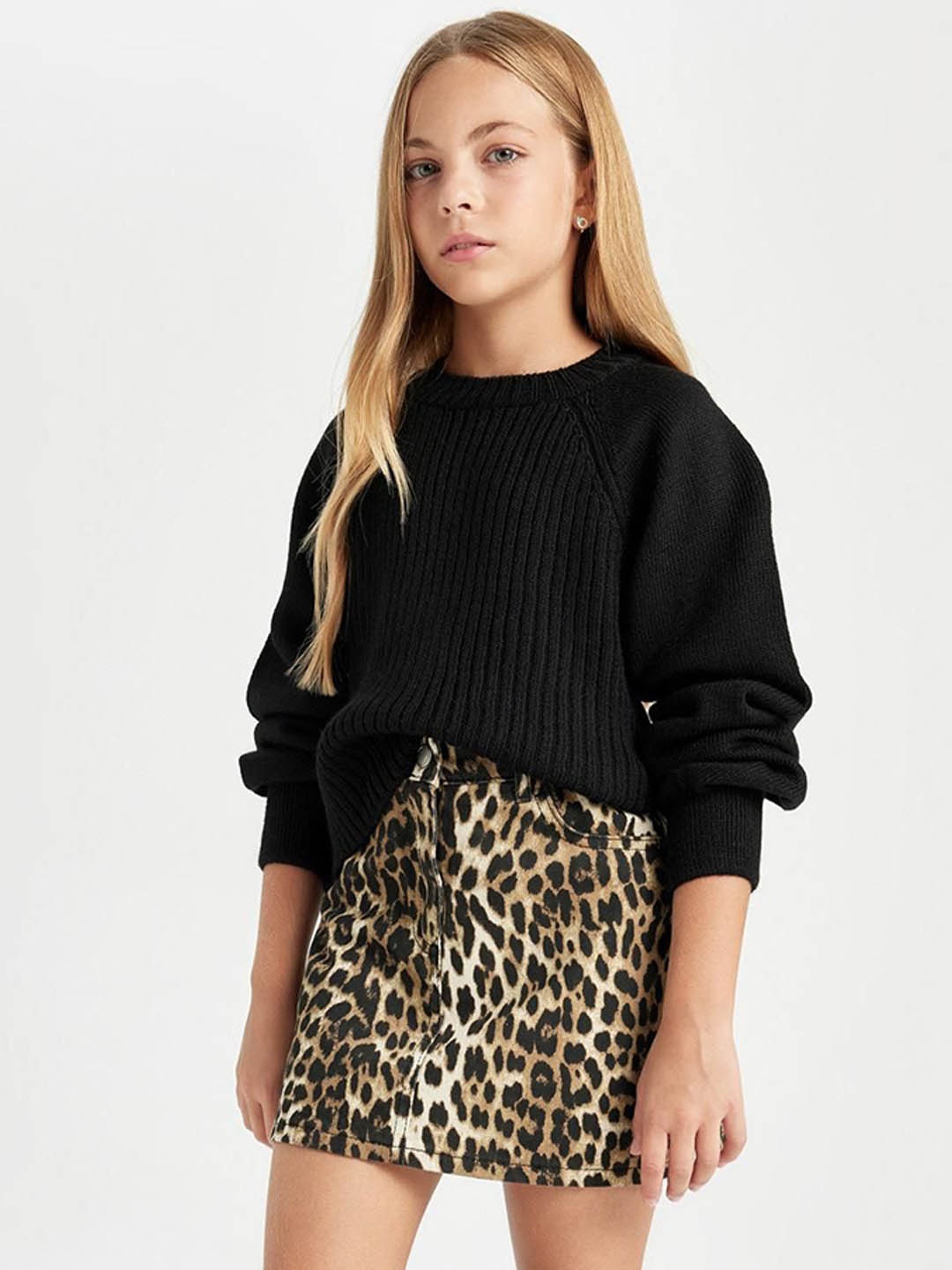 

DeFacto Girls Animal Printed Pure Cotton Straight Skirt, Beige