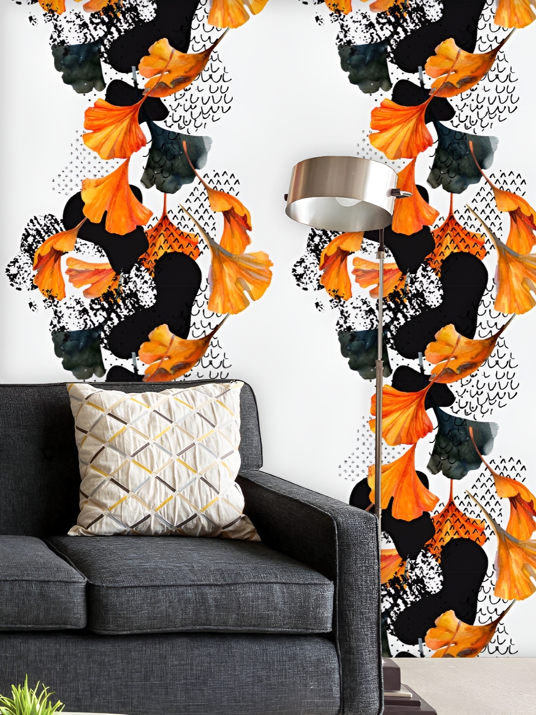 

ArtzFolio Printed UV-Resistant Anti-Bacterial Autumn Ginkgo Leaves Peel & Stick Wallpaper, Multi