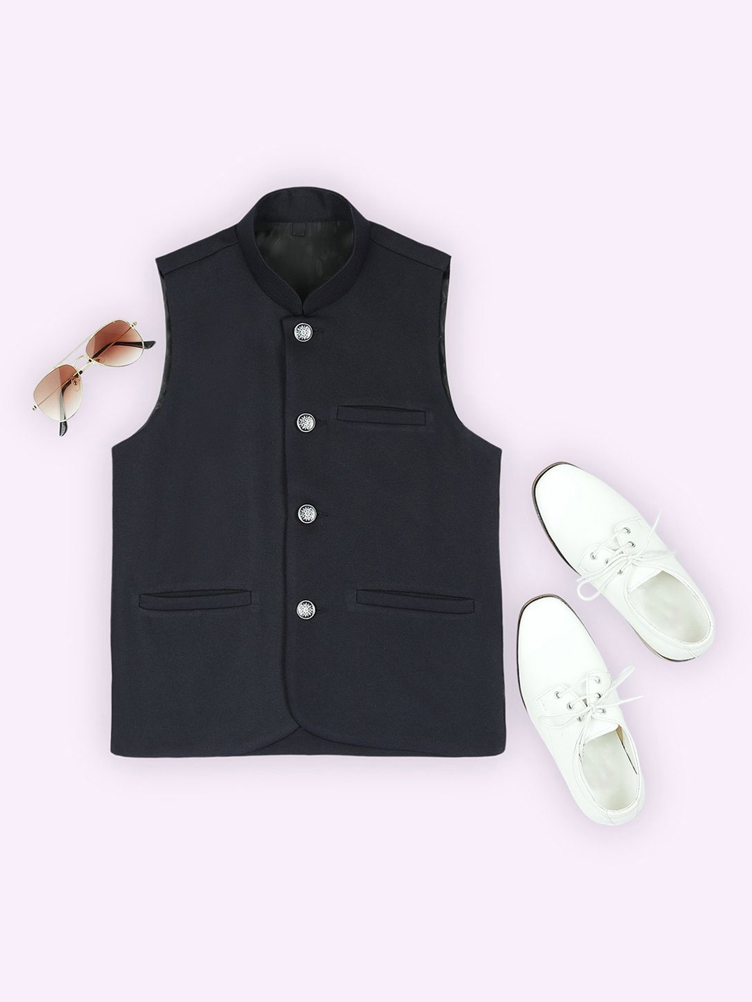 

YK Boys Woven Nehru Jackets, Navy blue