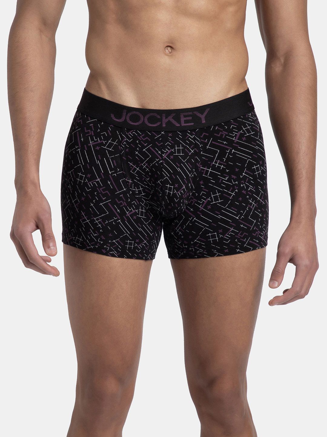 

Jockey Super Combed Cotton Elastane Stretch Printed Trunk with Ultrasoft Waistband - FP23, Black