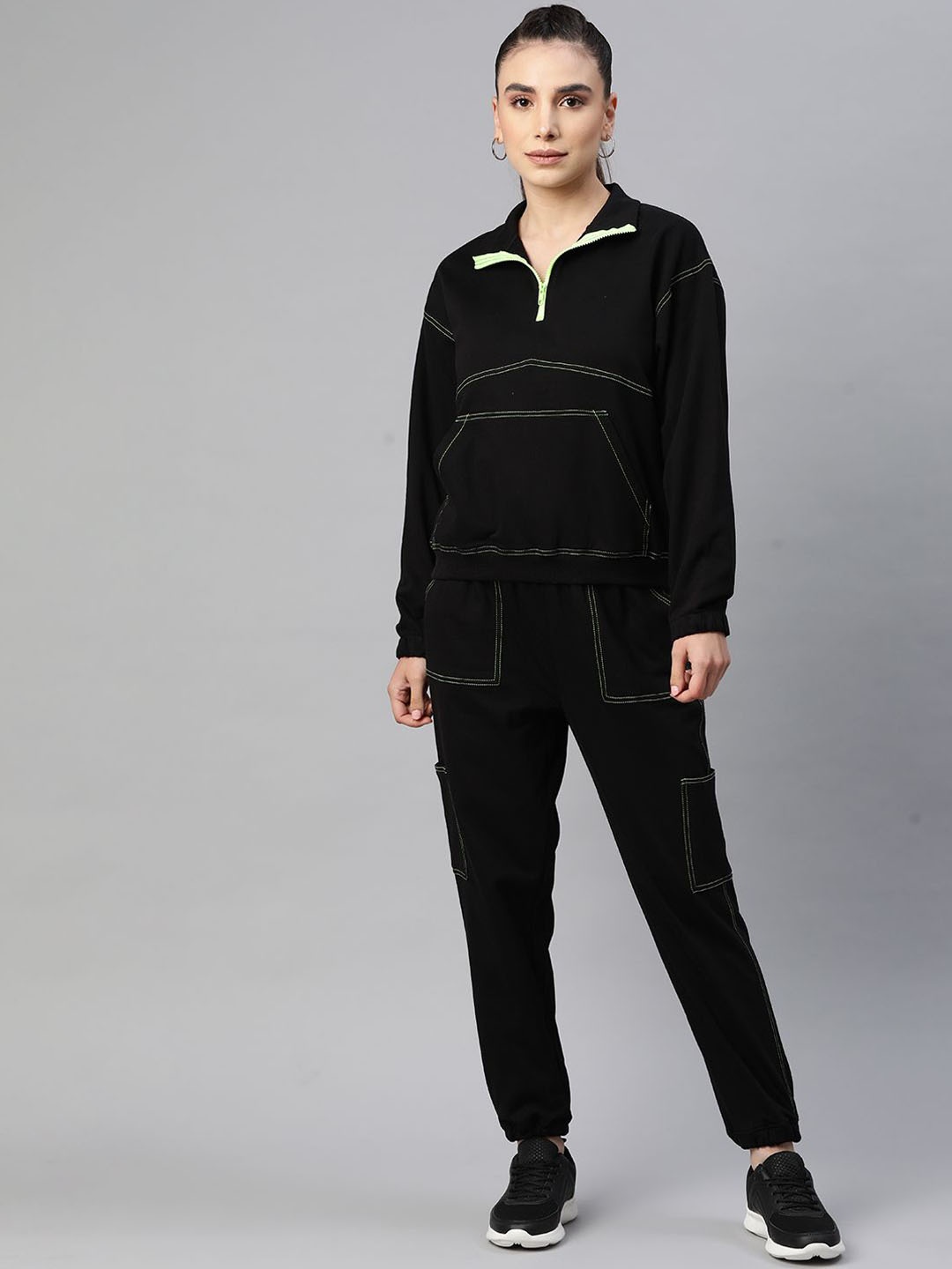 

Laabha Women Mock Collar Mid-Rise Tracksuits, Black