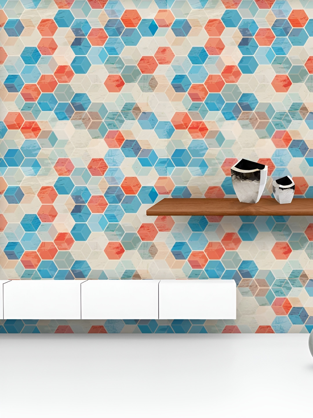 

ArtzFolio Printed UV-Resistant Anti-Bacterial Blue CubesPeel & Stick Wallpaper, Multi