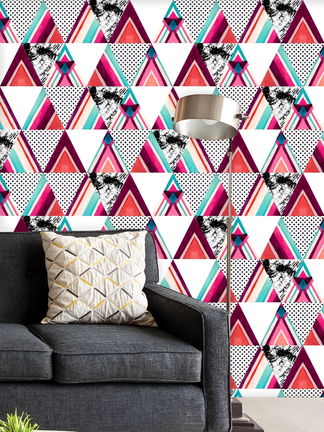 

ArtzFolio Printed UV-Resistant Anti-Bacterial Grunge Triangular Shapes Peel & Stick Wallpaper, Multi