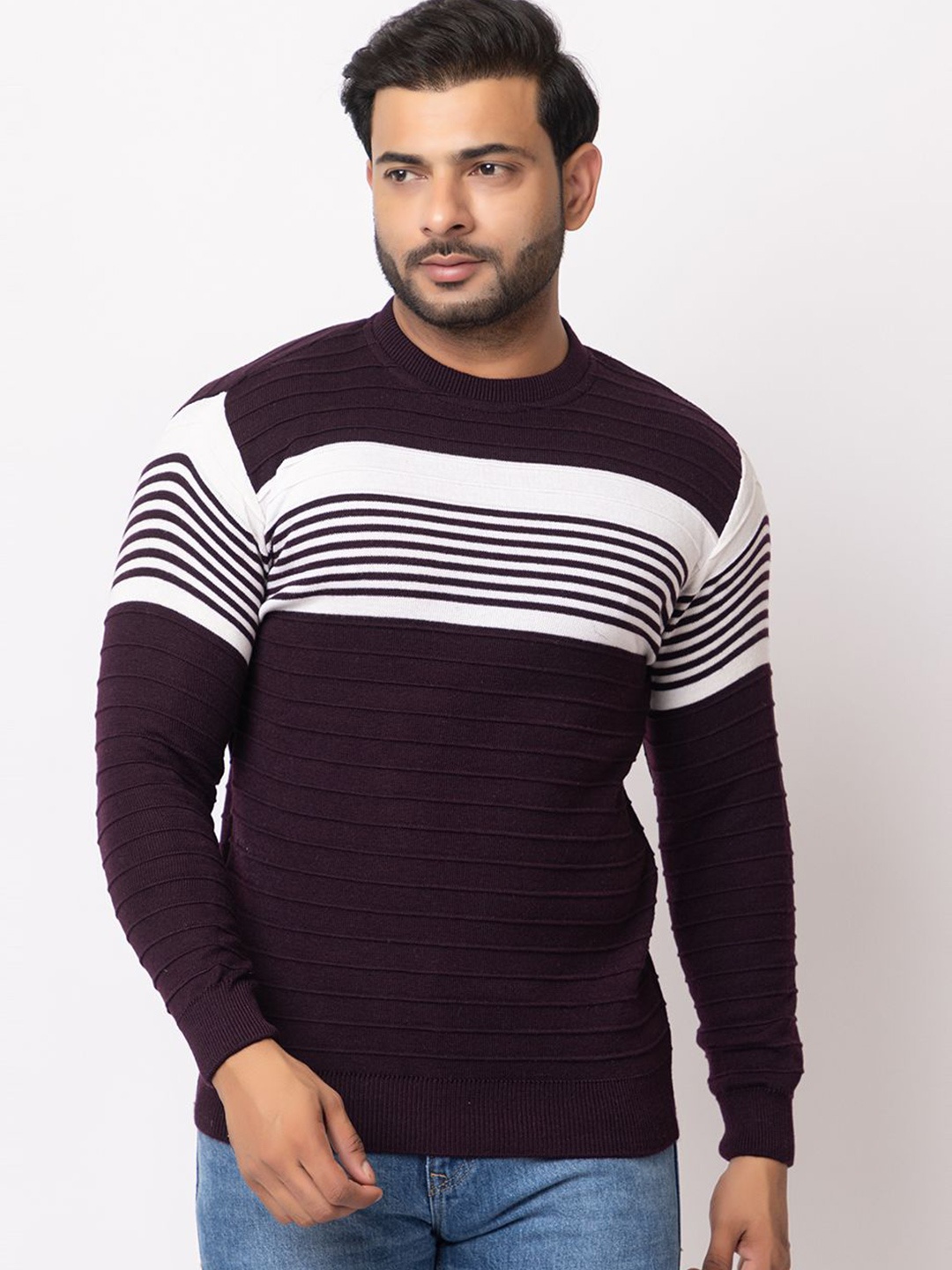 

LO G LO Men Striped Pullover Sweaters, Maroon