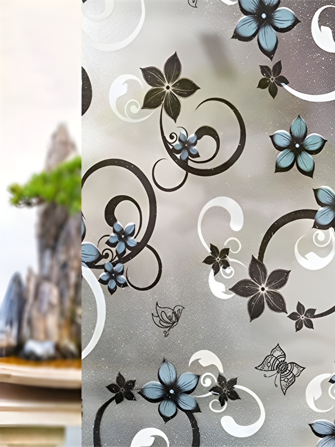 

CVANU Blue & Black Floral Printed Self-Adhesive Waterproof Window Decals & Sticker