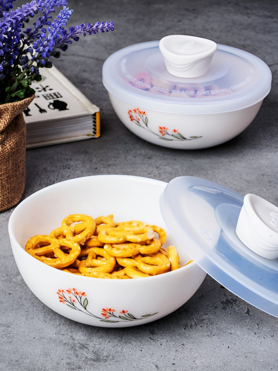

Cello White 4 Pieces Floral Printed Opalware Dishwasher and Microwave Safe Serving Bowls