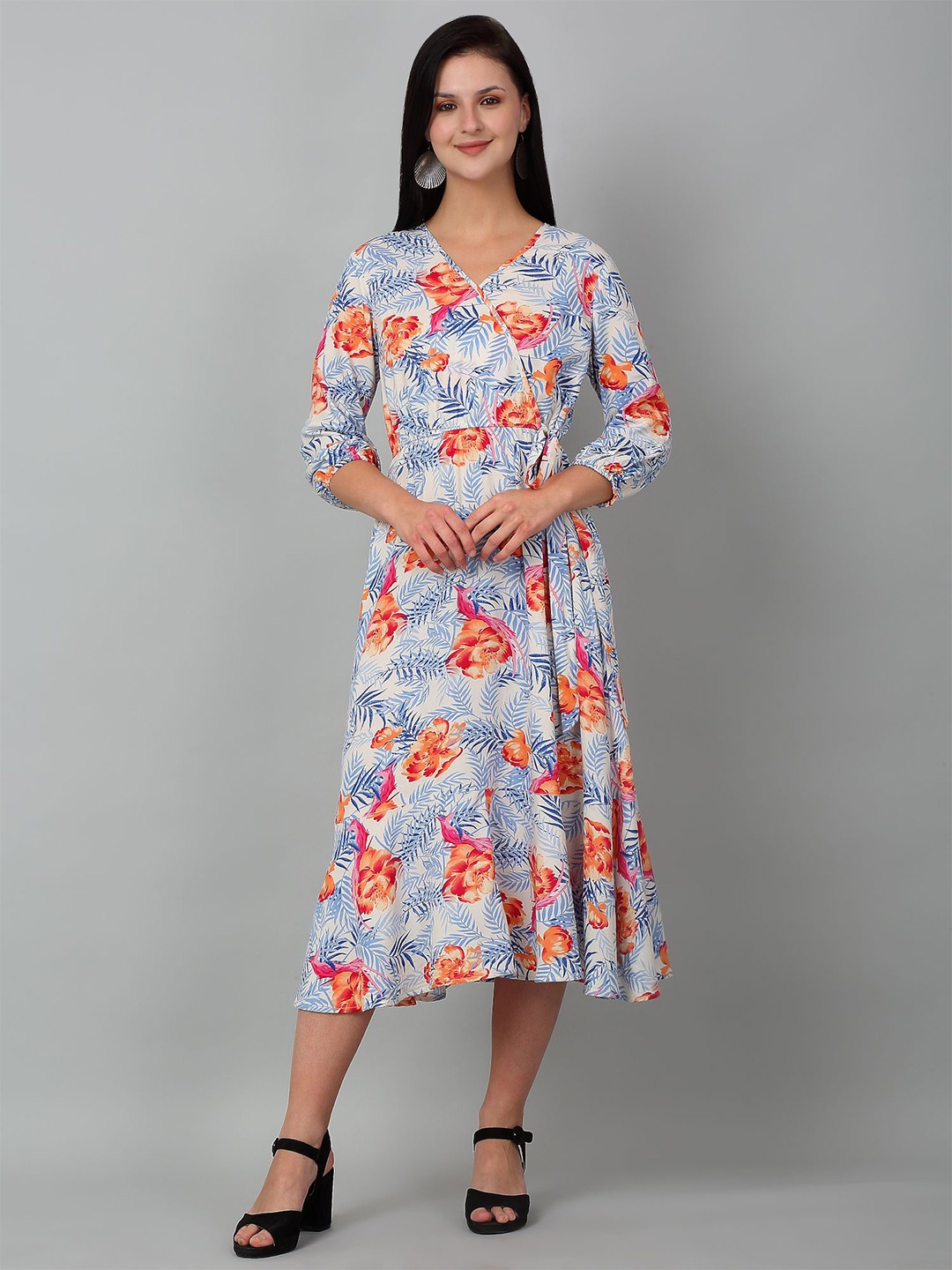 

Cantabil Women Floral Print Fit & Flare Midi Dress, Blue