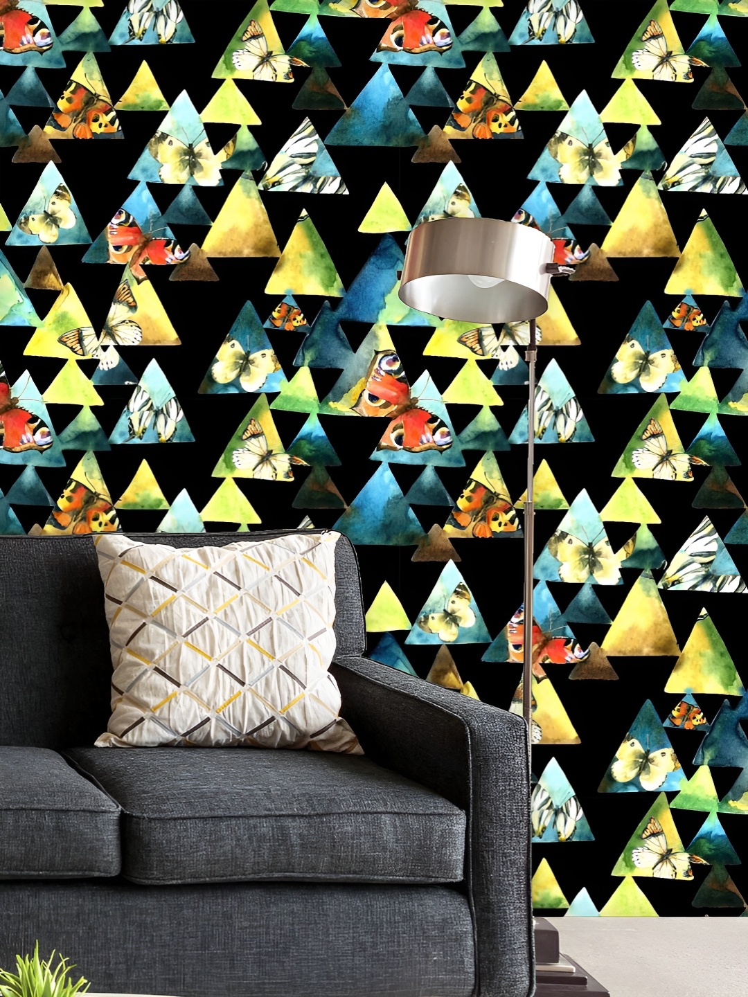 

ArtzFolio Printed UV-Resistant Anti-Bacterial Abstract Watercolor Triangle Peel & Stick Wallpaper, Multi