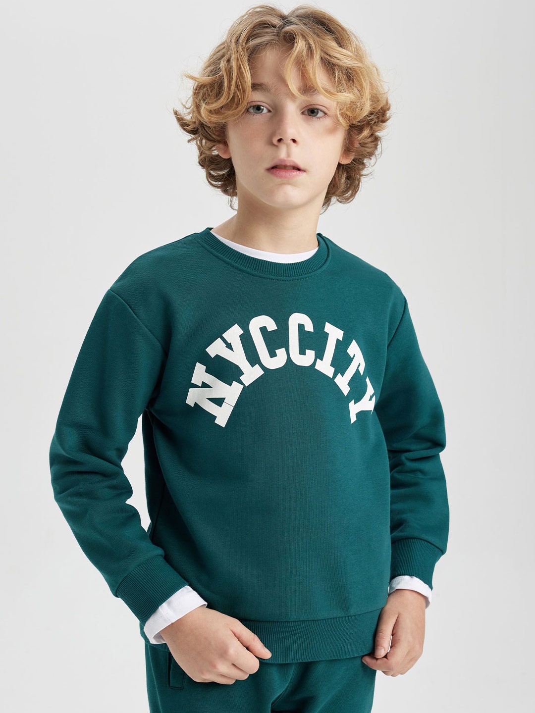 

DeFacto Boys Typography Printed Pullover, Teal