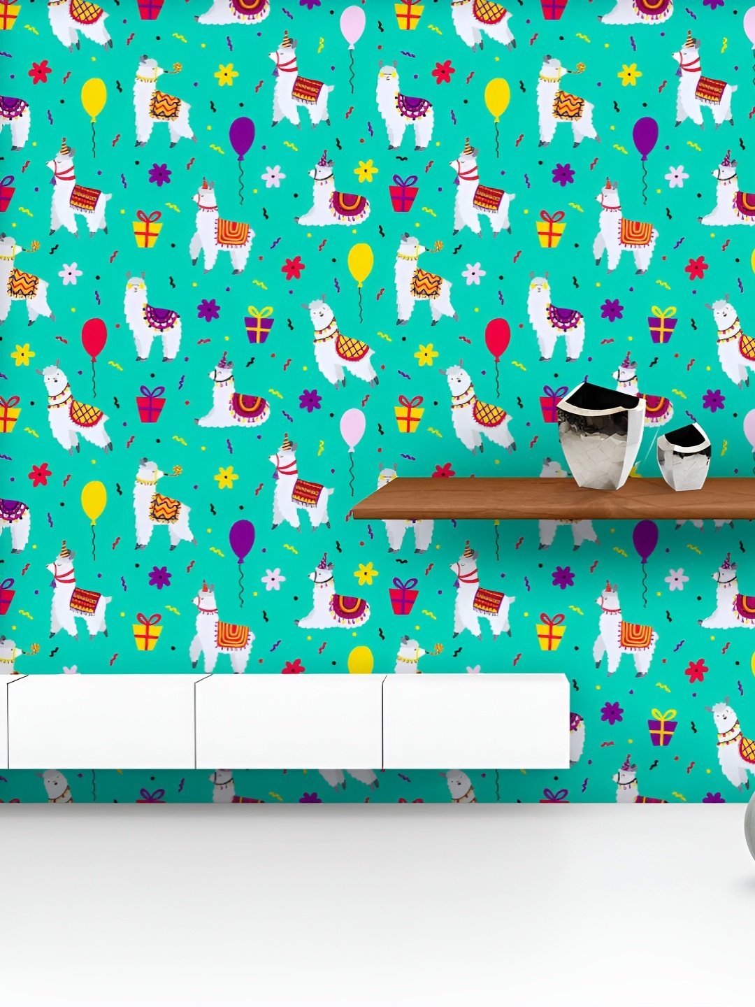 

ArtzFolio Printed UV-Resistant Anti-Bacterial Lamas & Balloons Peel & Stick Wallpaper, Multi