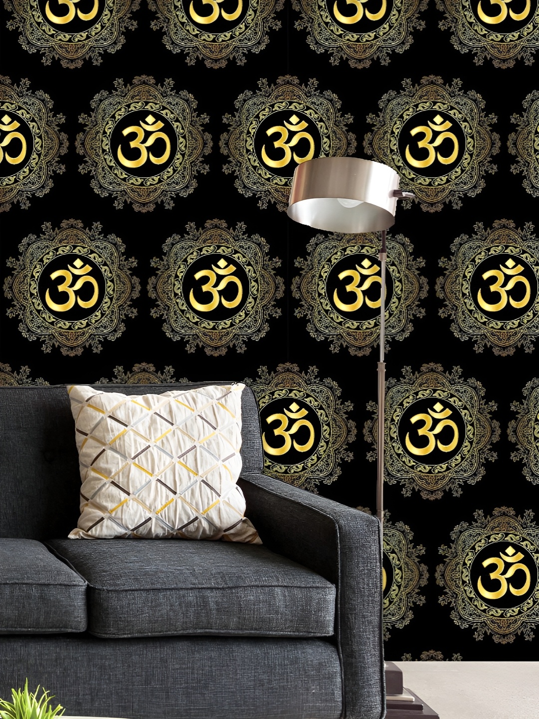 

ArtzFolio Printed UV-Resistant Anti-Bacterial Gold Om Mantra And Mandala Peel & Stick Wallpaper, Multi