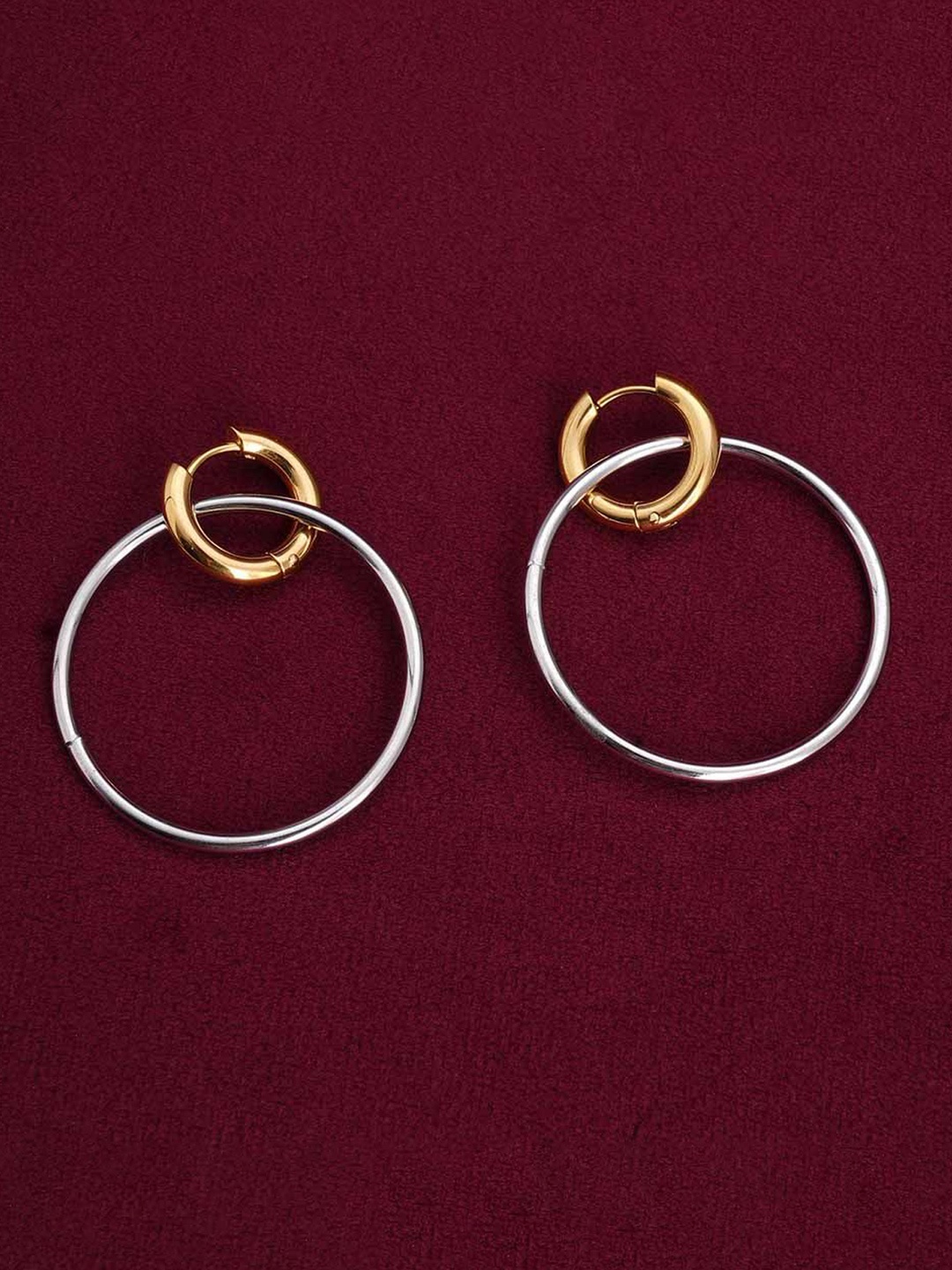 

PALMONAS Gold-Plated Stainless Steel Anti-Tarnish Circular Double Hoop Earrings