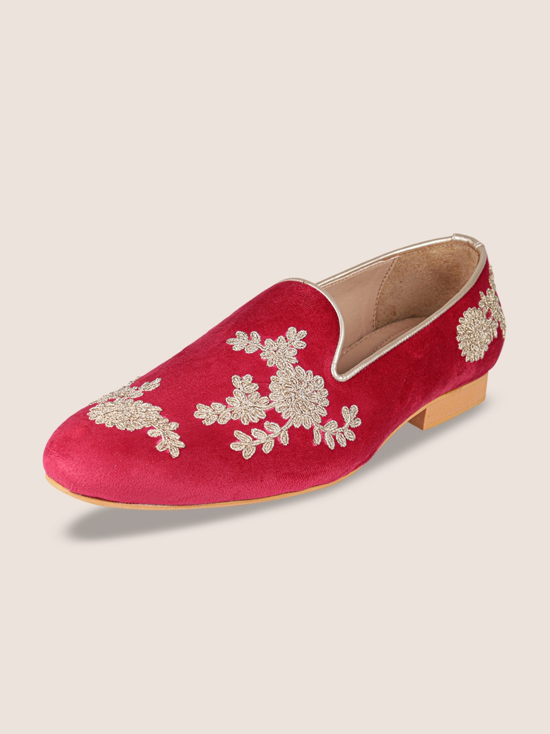 

TANNY SHOES Men Velvet Embroidery Mojaris, Red