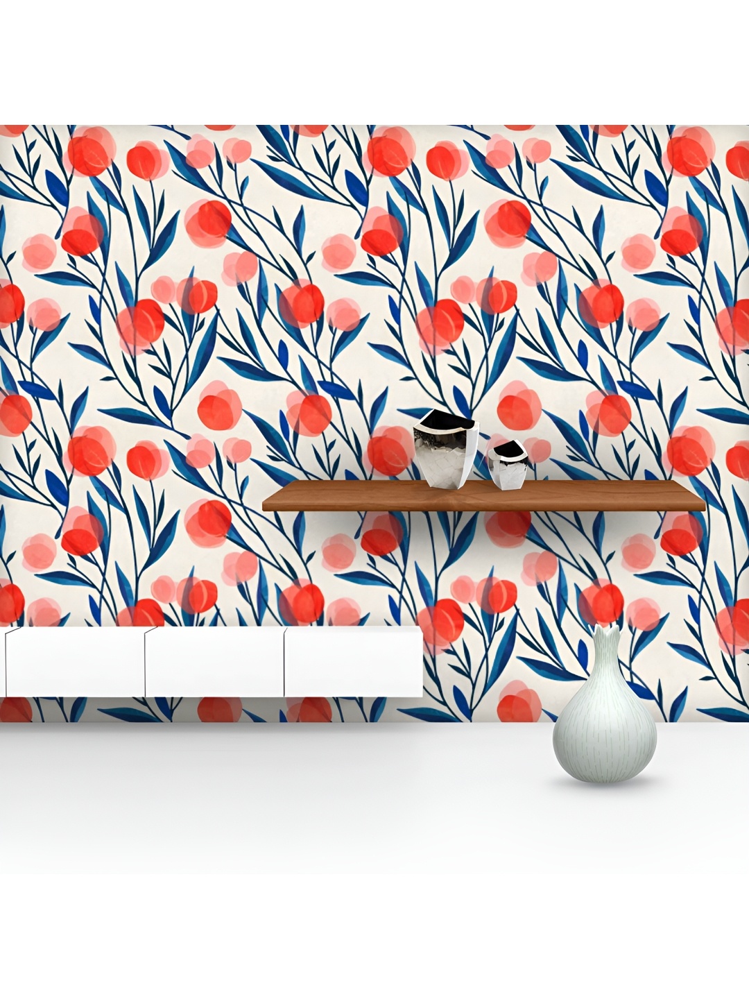 

ArtzFolio White & Blue Printed UV Resistant Wallpaper