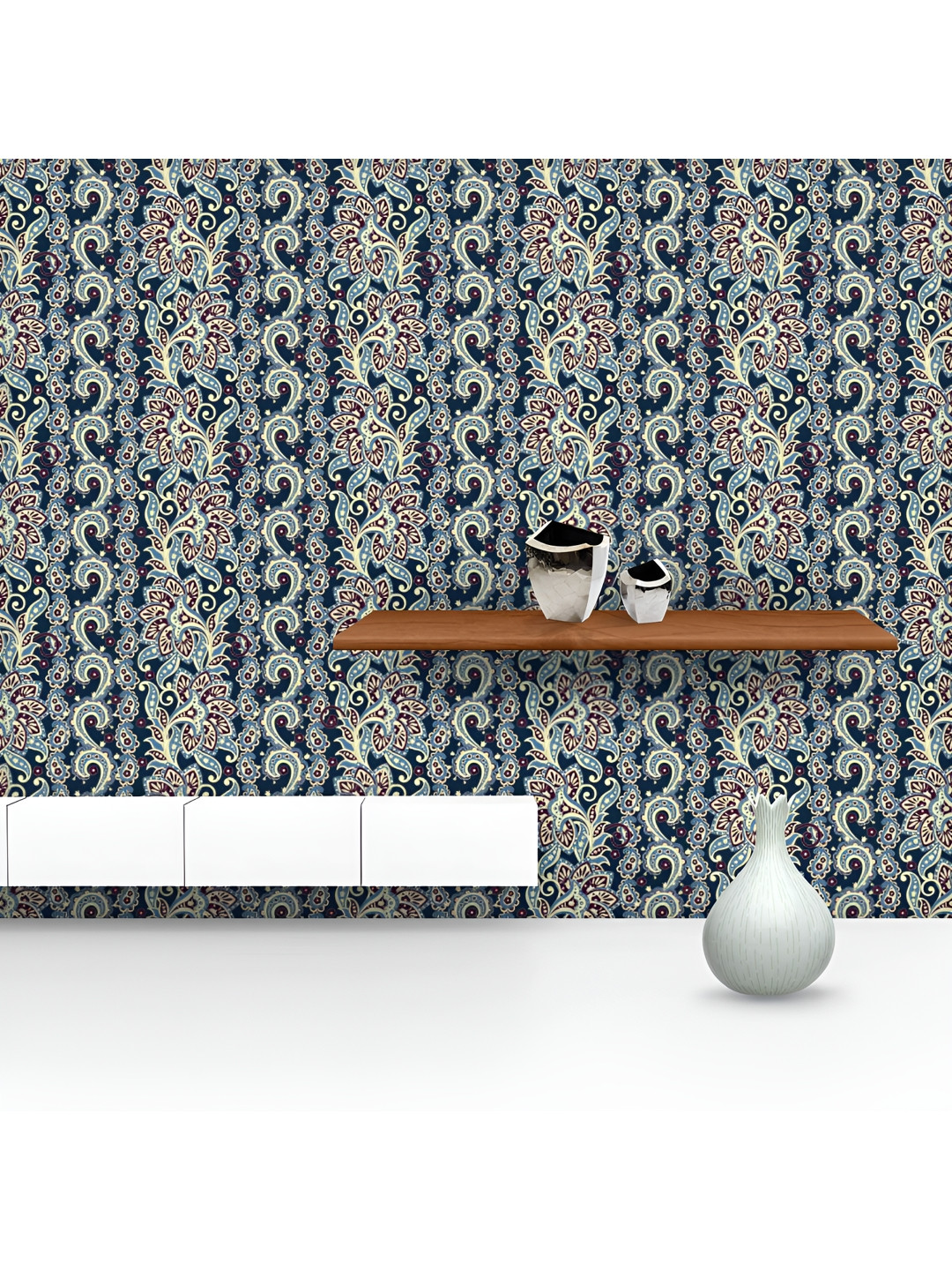 

ArtzFolio Printed UV-Resistant Anti-Bacterial Paisley Ornamental Motif Peel & Stick Wallpaper, Multi