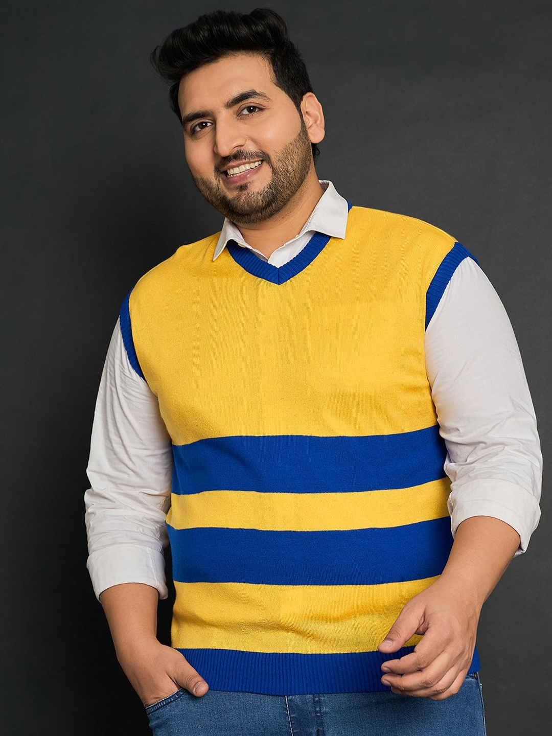 

bigbanana Men Plus Size Colourblocked Sweater Vest, Yellow