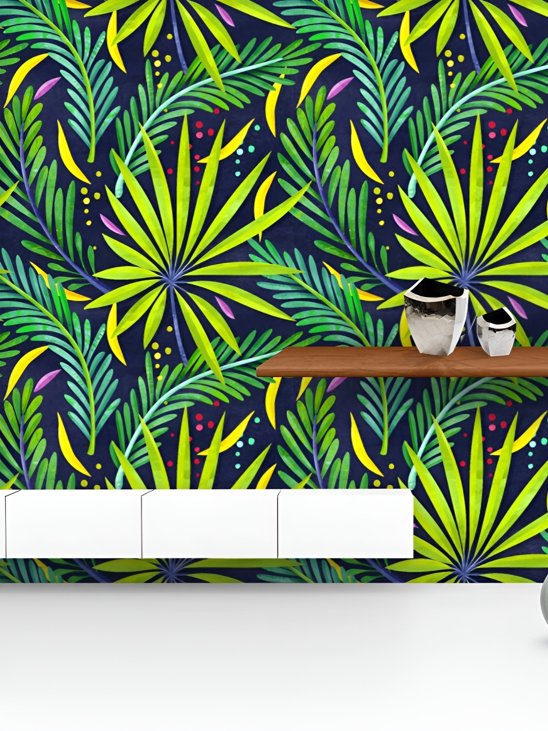 

ArtzFolio Printed UV-Resistant Anti-Bacterial Green Tropical Leaves Peel & Stick Wallpaper, Multi