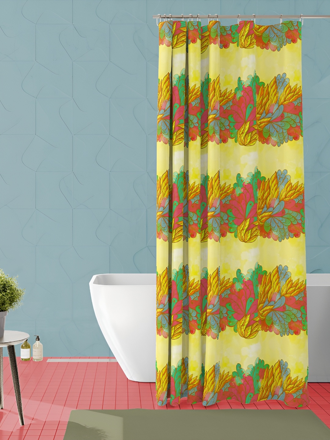 

ArtzFolio Yellow & Blue Printed Waterproof Shower Curtain