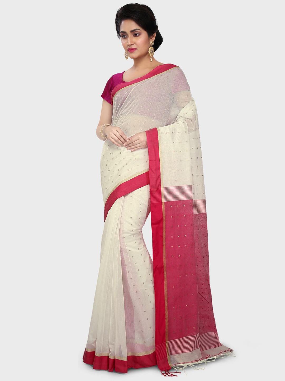 

Crochetin Woven Design Saree, White