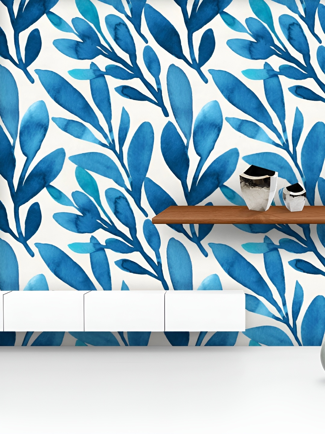 

ArtzFolio White & Blue Printed UV Resistant Wallpaper