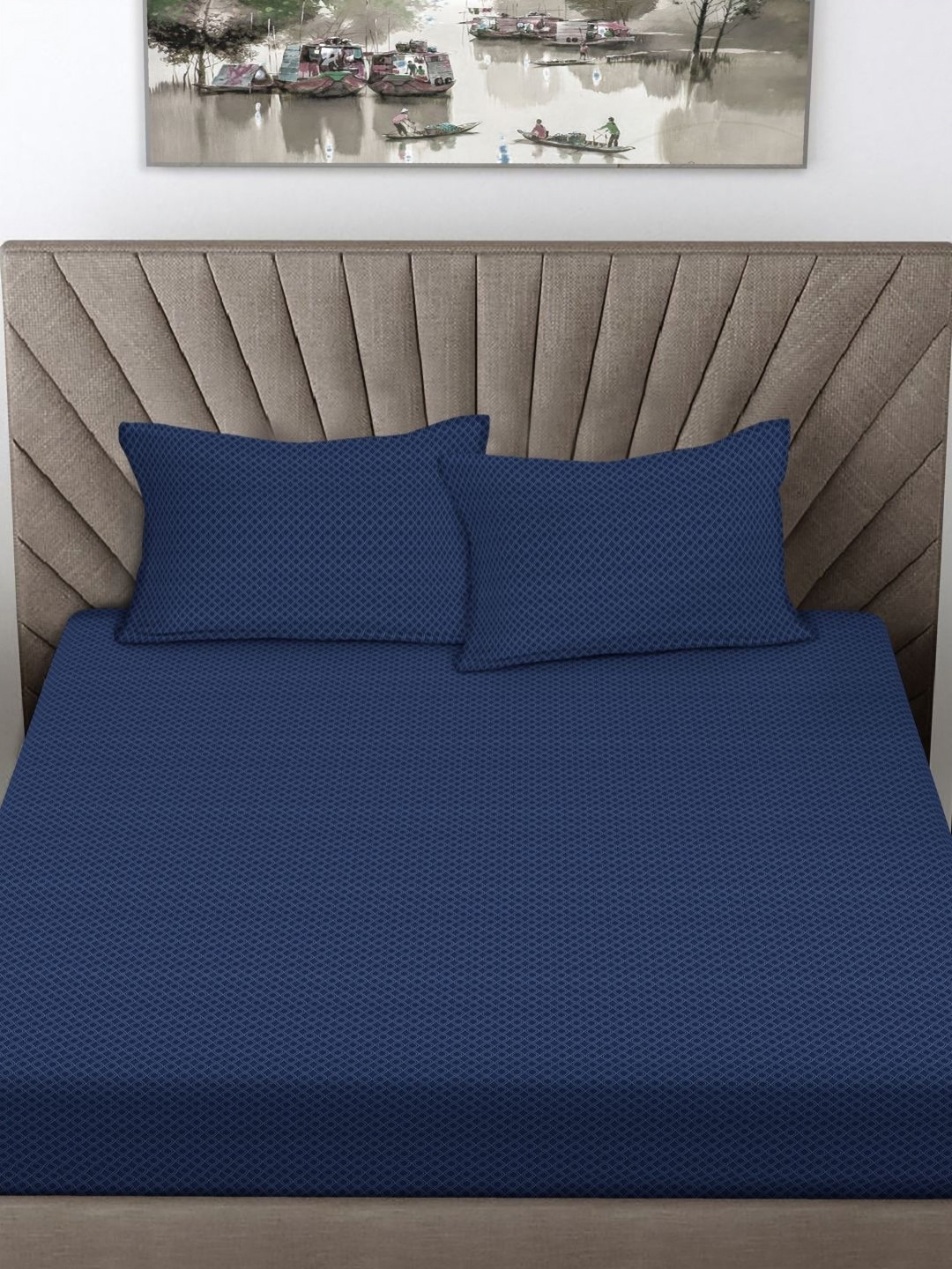 

FABINALIV Navy Blue 300 TC King Bedsheet with 2 Pillow Covers 2.70 m x 2.70 m