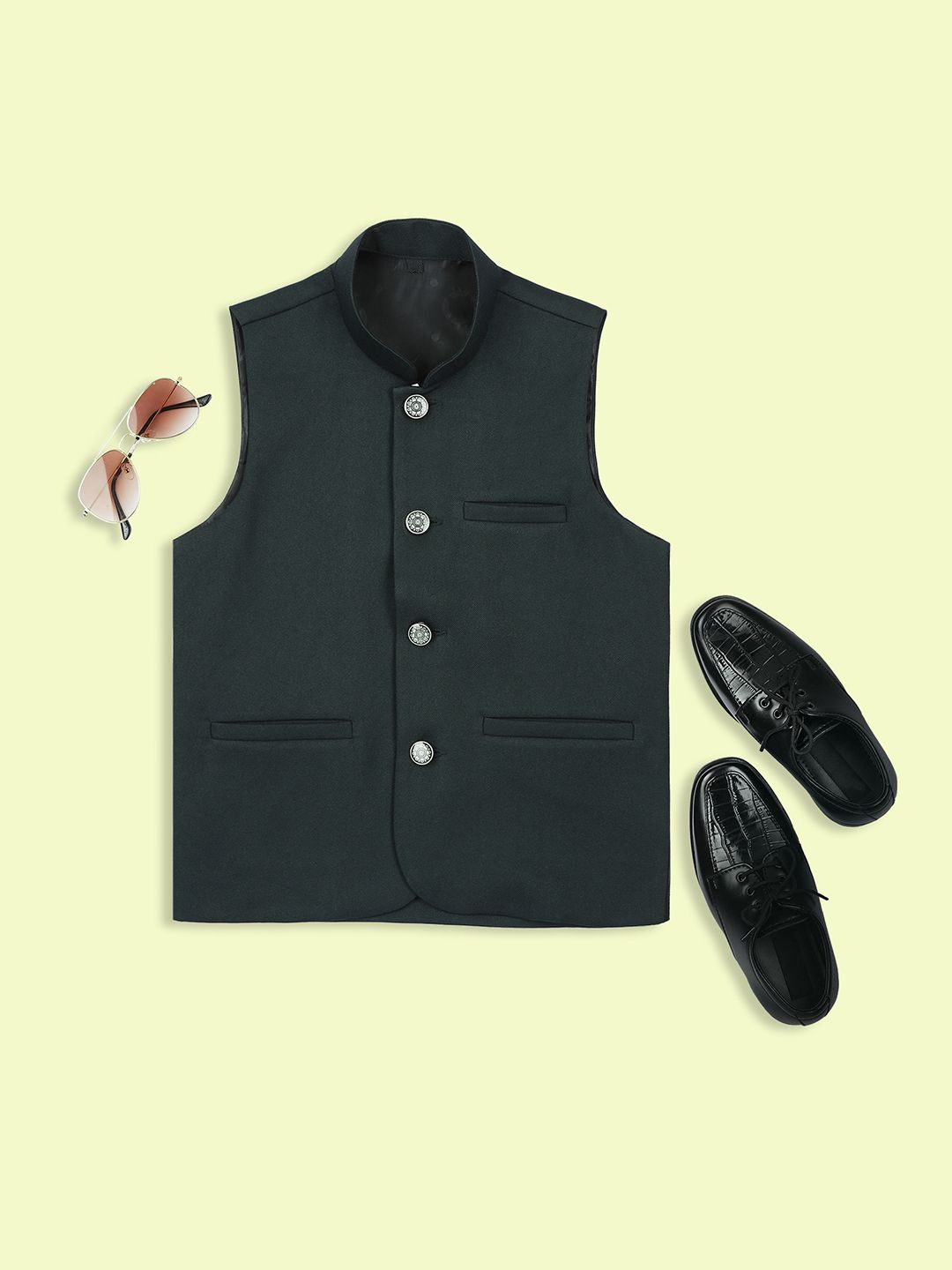 

Sangria Boys Woven Nehru Jackets, Green
